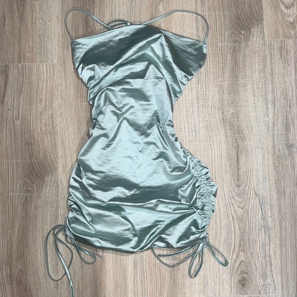 satin silky soft bodycon dress cris cross strappy back